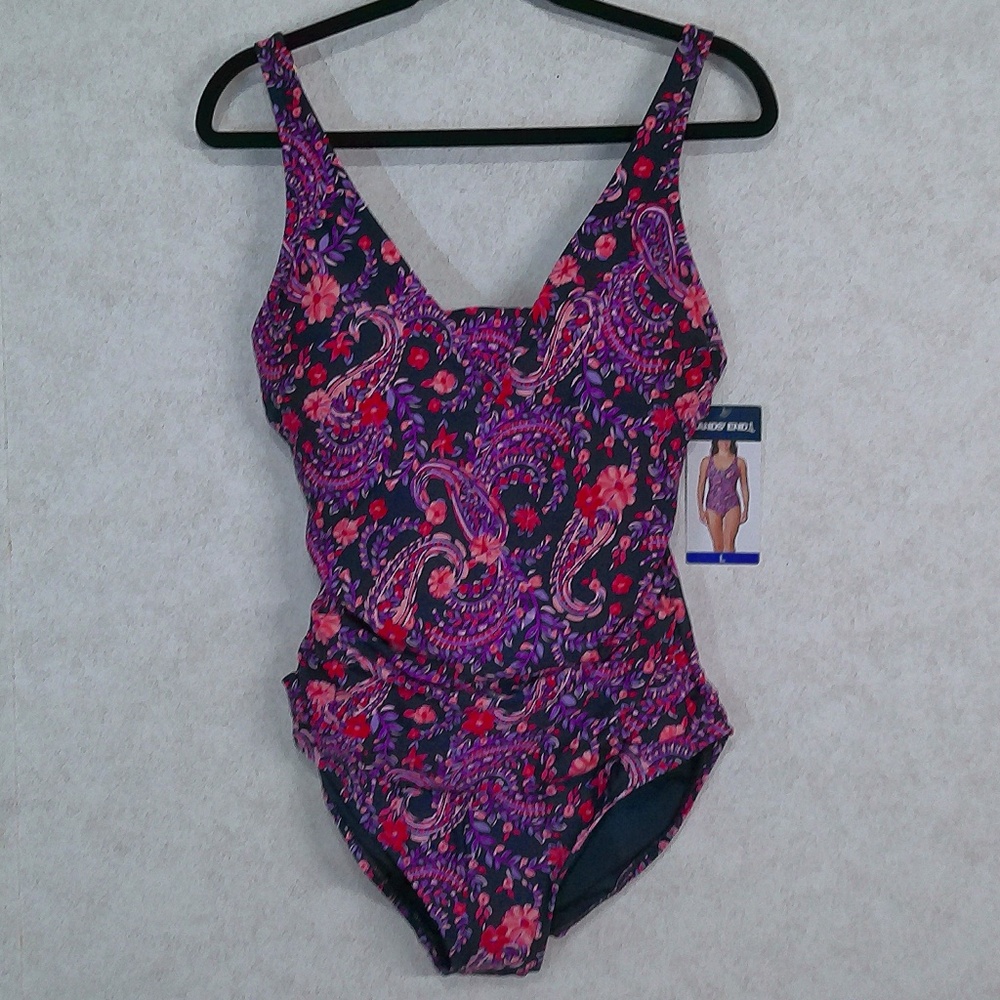 MWT Lands End MultiColor Paisley Swim Suit UPF Adjustable Straps Lined SZ-M,L,XL
